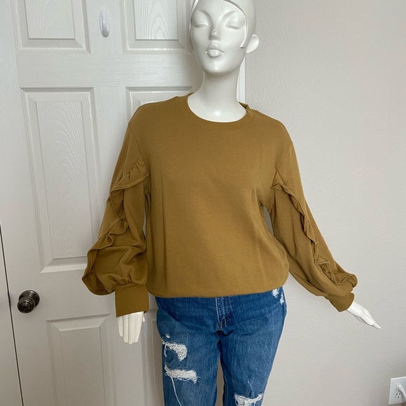Who What Wear Green/Yellow Ruffle Sweatshirt Size Large - Picture 2 of 10